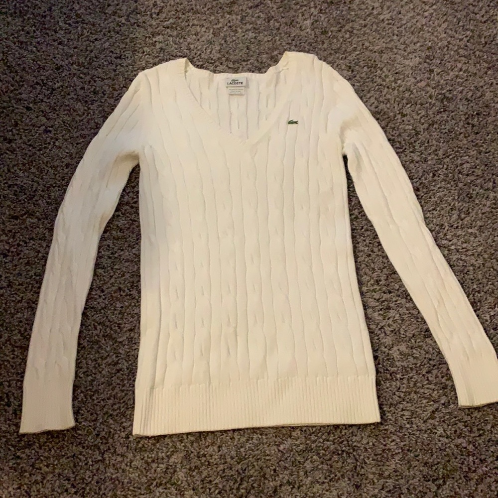 White cable knit Lacoste sweater